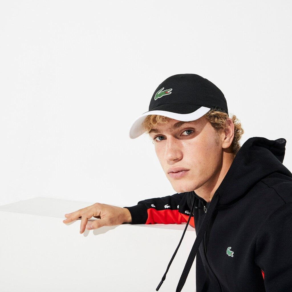 Mens   SPORT Contrast Border Lightweight Cap | Lacoste Black / White • 258