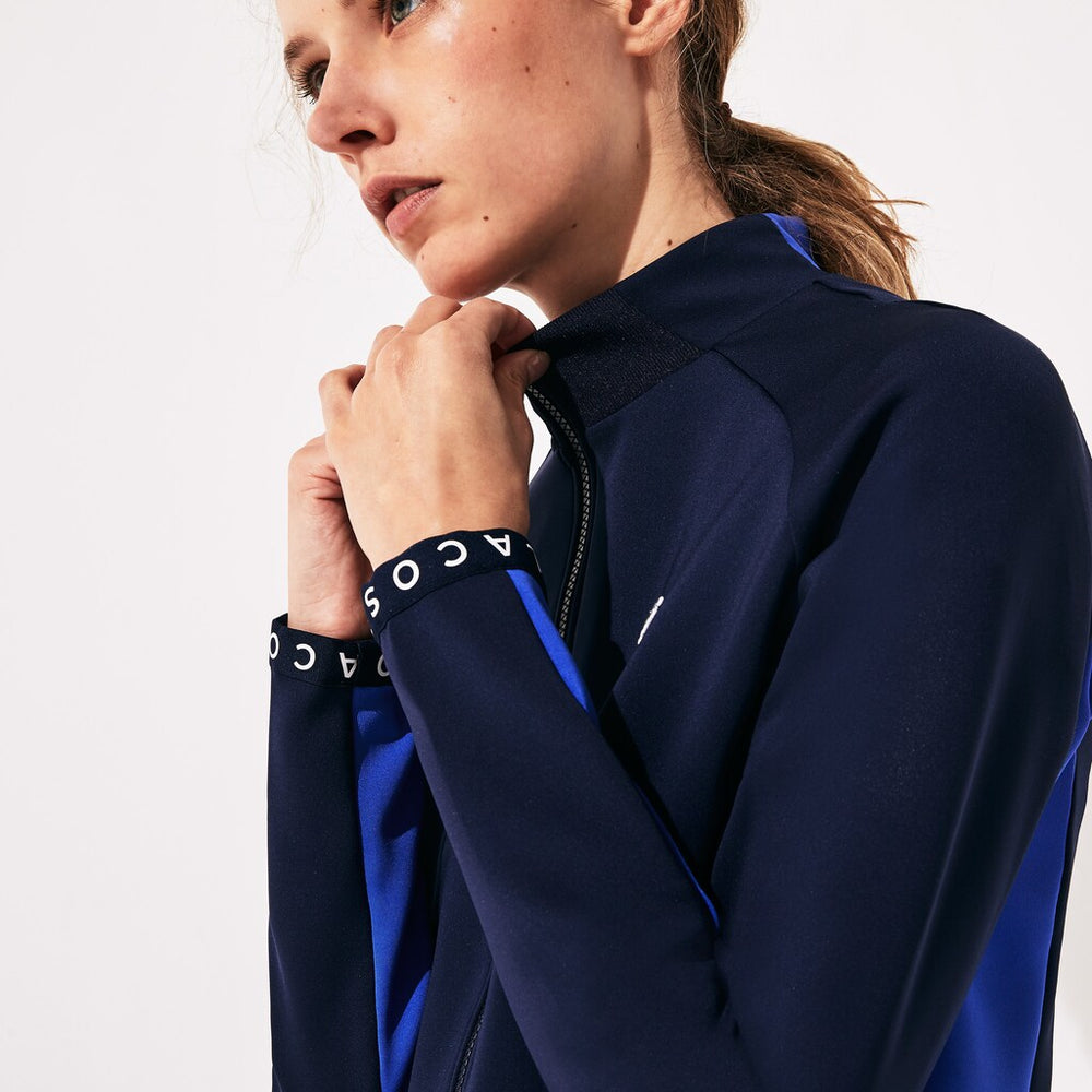 Womens Wo  SPORT Lightweight Neoprene Tennis Zip-Up | Lacoste Navy Blue / Blue / Navy Blue / White • Xvz