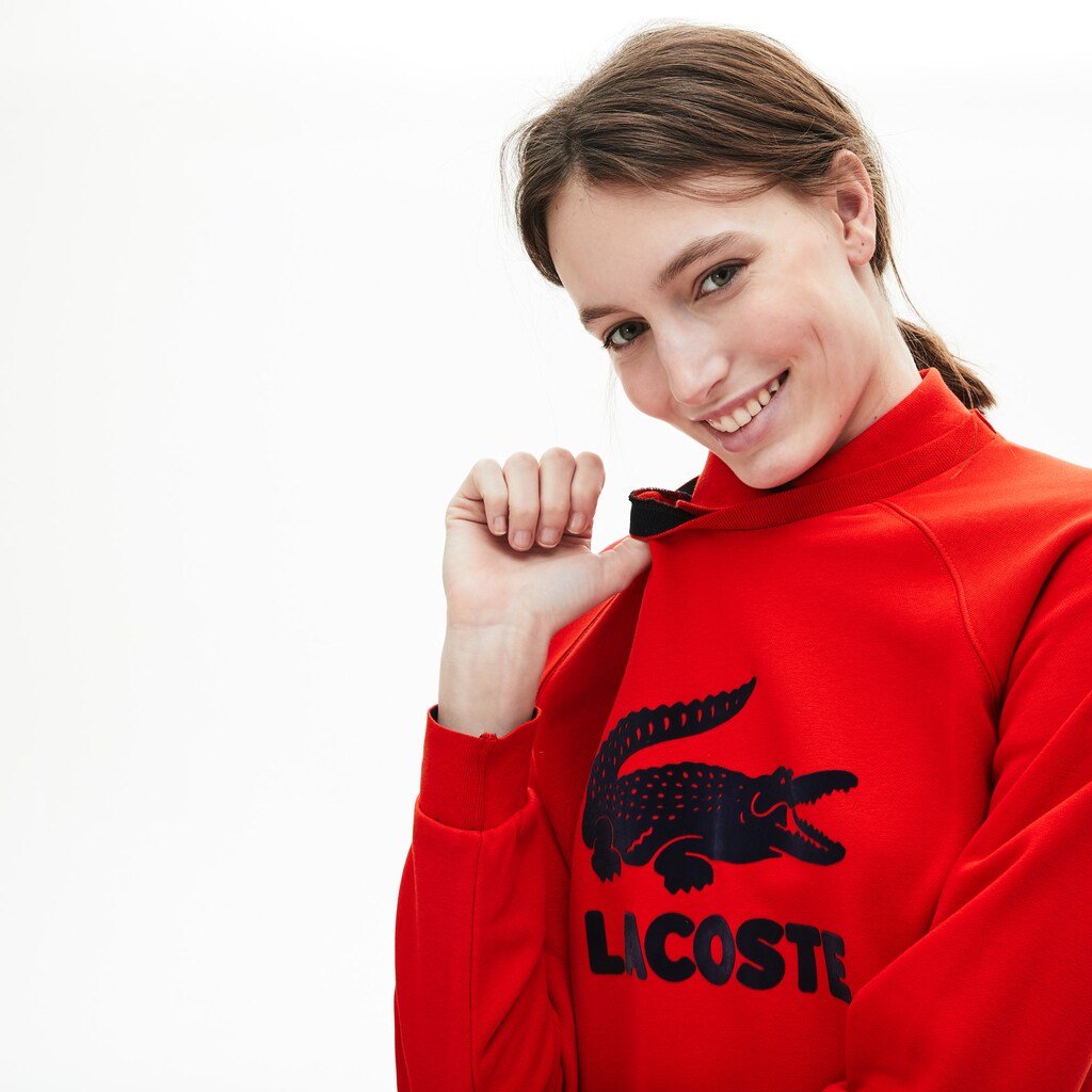 Womens Wo  Printed Fleece Sweatshirt | Lacoste Red / Navy Blue • Bqs