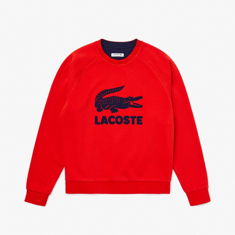 Womens Wo  Printed Fleece Sweatshirt | Lacoste Red / Navy Blue • Bqs