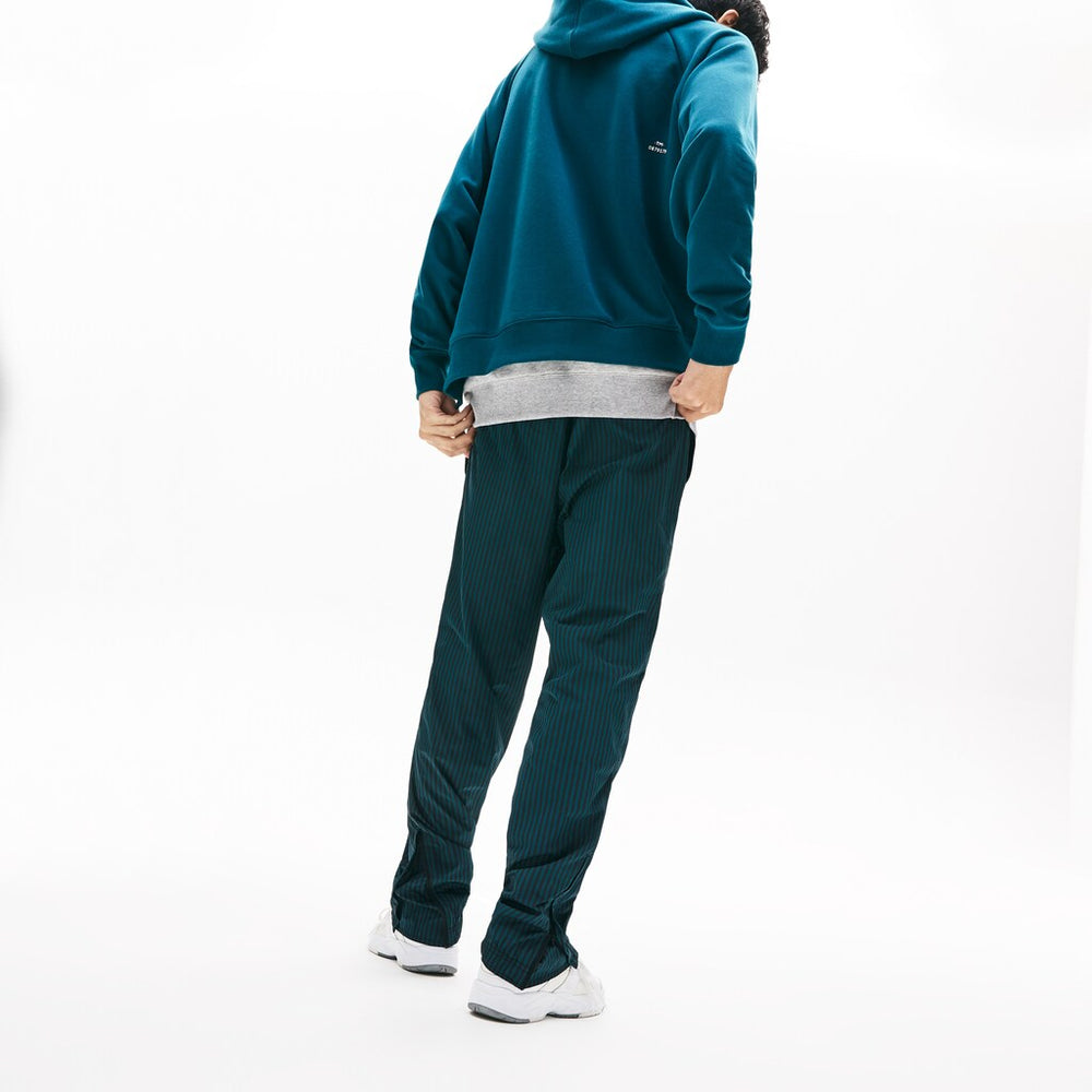 Mens   LIVE Lightweight Striped Track Pants | Lacoste Black / Green • Rwl