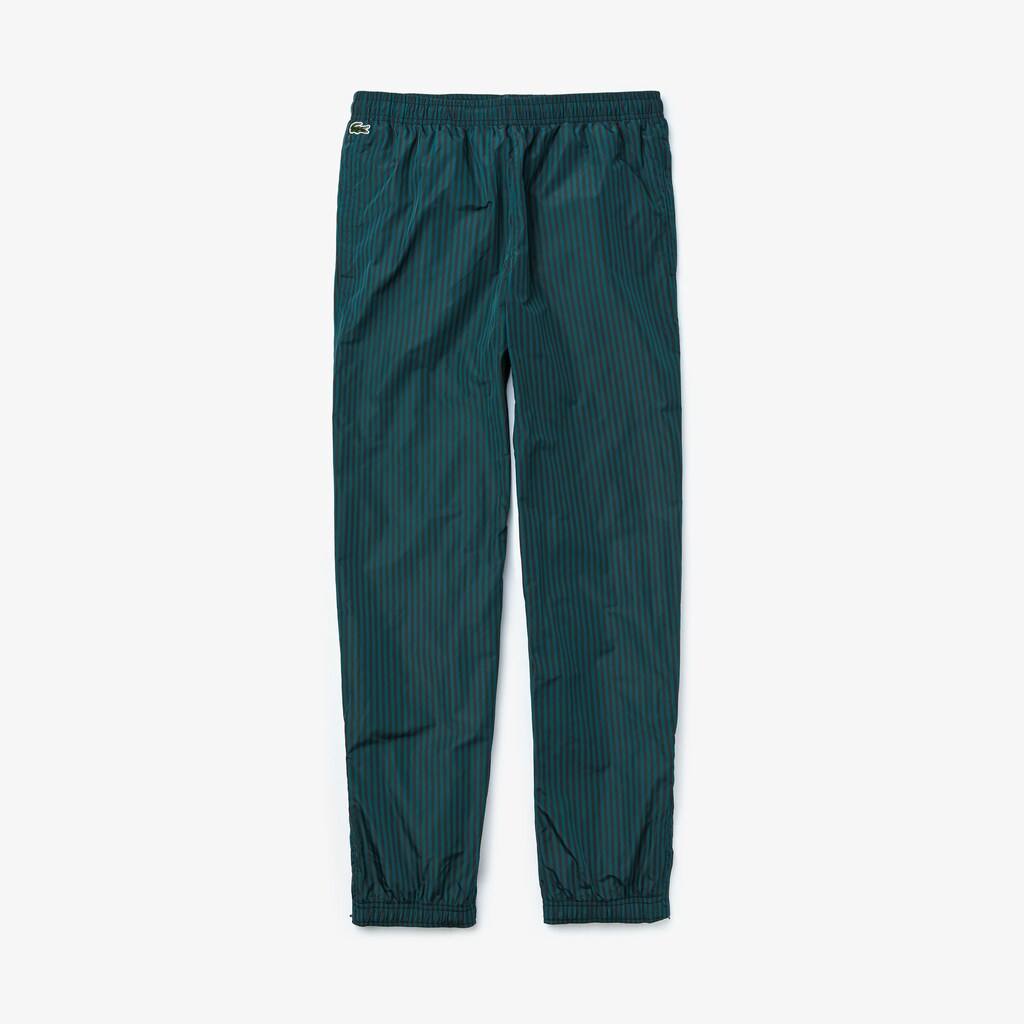 Mens   LIVE Lightweight Striped Track Pants | Lacoste Black / Green • Rwl