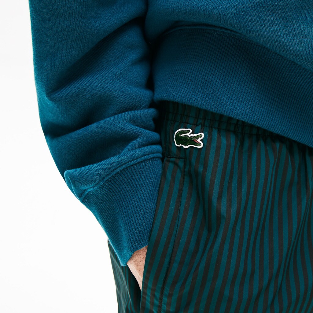 Mens   LIVE Lightweight Striped Track Pants | Lacoste Black / Green • Rwl