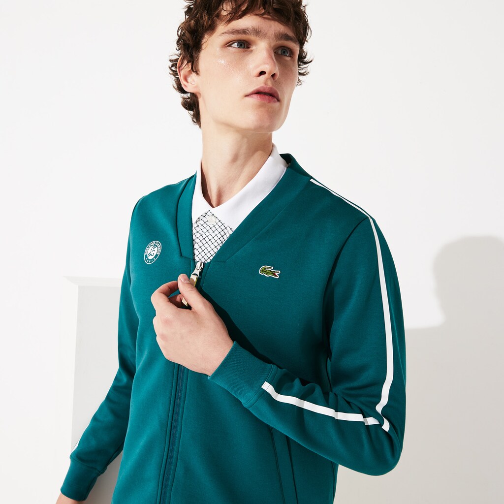 Mens   SPORT Roland Garros V-Neck Zip Sweatshirt | Lacoste Green / White / Red • Ym6