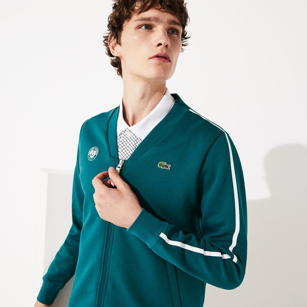 Mens   SPORT Roland Garros V-Neck Zip Sweatshirt | Lacoste Green / White / Red • Ym6