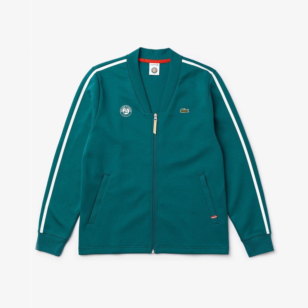 Mens   SPORT Roland Garros V-Neck Zip Sweatshirt | Lacoste Green / White / Red • Ym6