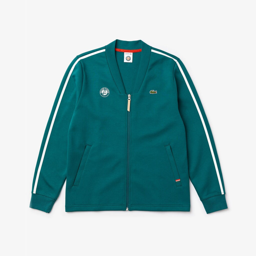 Mens   SPORT Roland Garros V-Neck Zip Sweatshirt | Lacoste Green / White / Red • Ym6