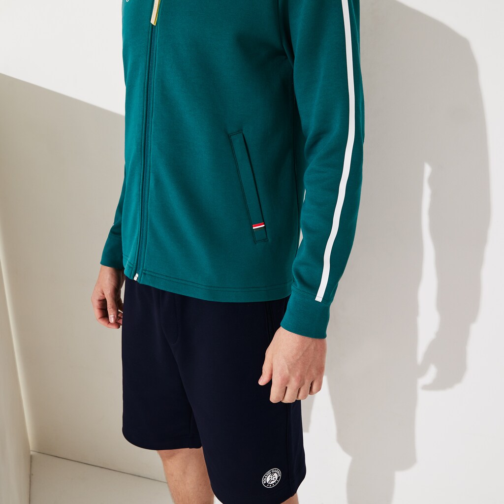 Mens   SPORT Roland Garros V-Neck Zip Sweatshirt | Lacoste Green / White / Red • Ym6