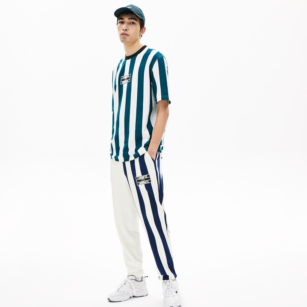 Mens   LIVE Bicolor Fleece Tracksuit Pants | Lacoste White / Navy Blue / White • L1K