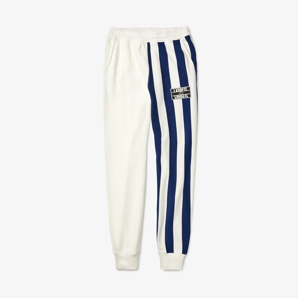 Mens   LIVE Bicolor Fleece Tracksuit Pants | Lacoste White / Navy Blue / White • L1K