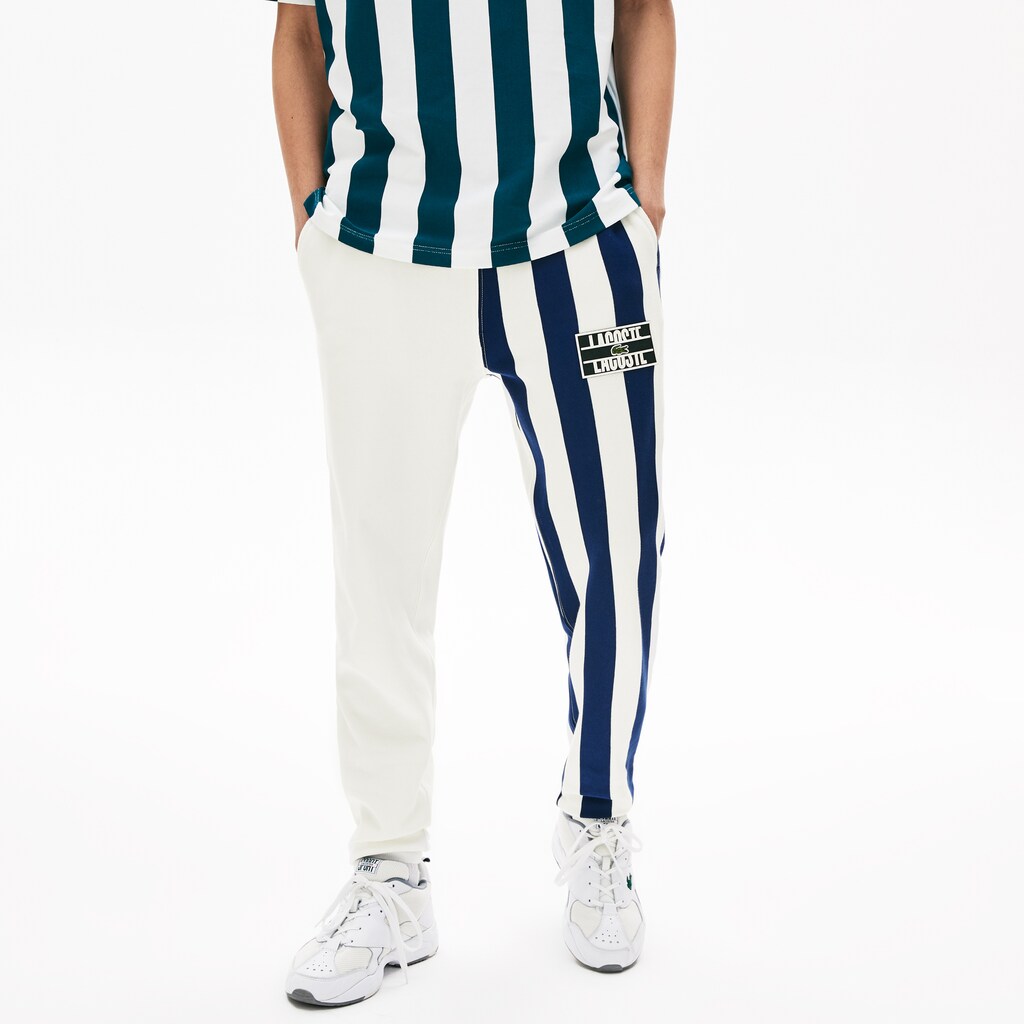 Mens   LIVE Bicolor Fleece Tracksuit Pants | Lacoste White / Navy Blue / White • L1K