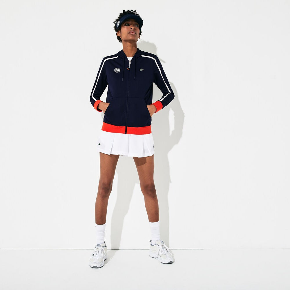 Womens Wo  SPORT Roland Garros Hooded Zip-Up Jacket | Lacoste Navy Blue / White / Red / Green • Yme