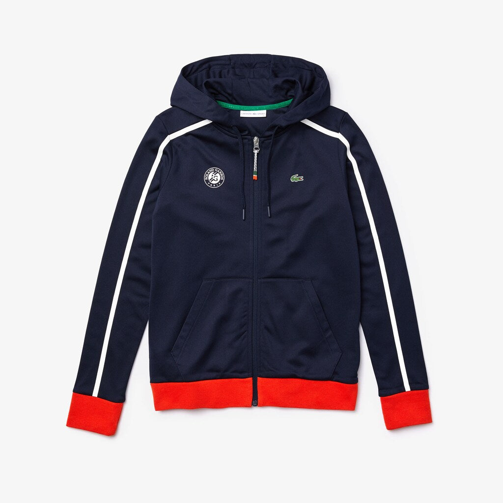 Womens Wo  SPORT Roland Garros Hooded Zip-Up Jacket | Lacoste Navy Blue / White / Red / Green • Yme