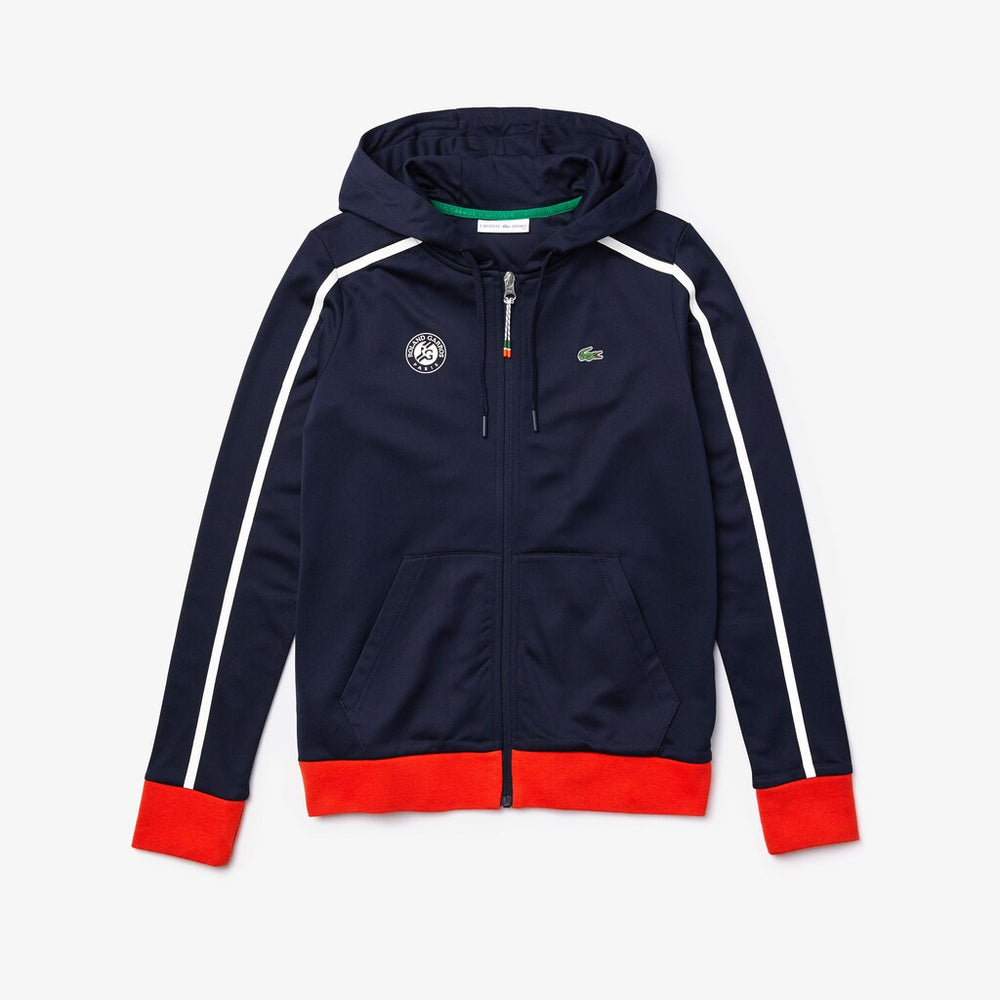 Womens Wo  SPORT Roland Garros Hooded Zip-Up Jacket | Lacoste Navy Blue / White / Red / Green • Yme