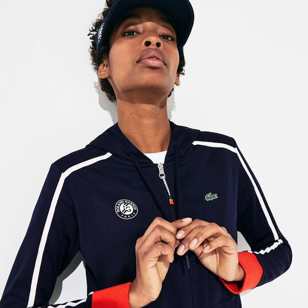 Womens Wo  SPORT Roland Garros Hooded Zip-Up Jacket | Lacoste Navy Blue / White / Red / Green • Yme