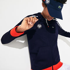 Womens Wo  SPORT Roland Garros Hooded Zip-Up Jacket | Lacoste Navy Blue / White / Red / Green • Yme