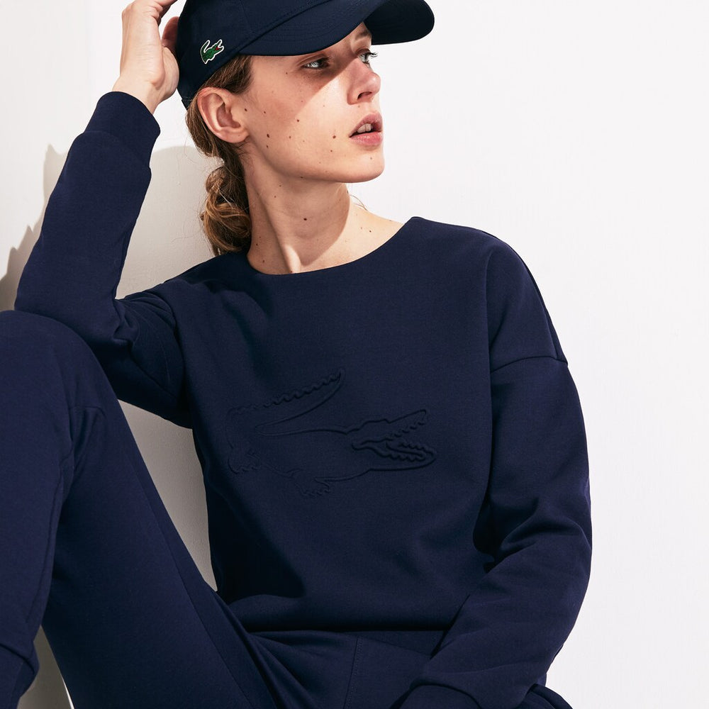 Womens Wo  SPORT Oversize Croc Cotton-Blend Sweatshirt | Lacoste Navy Blue • 166