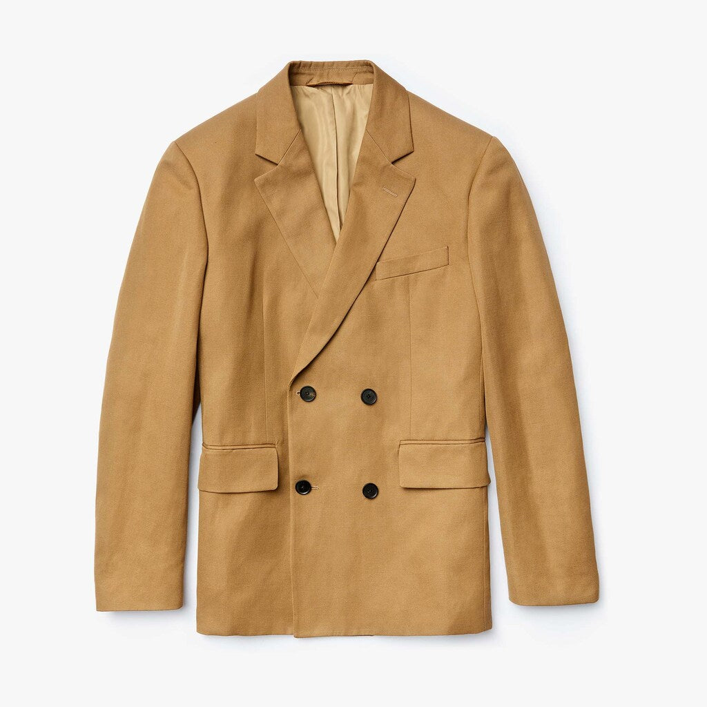 Mens   Cotton-Linen Double-Breasted Jacket | Lacoste Brown • Z0W