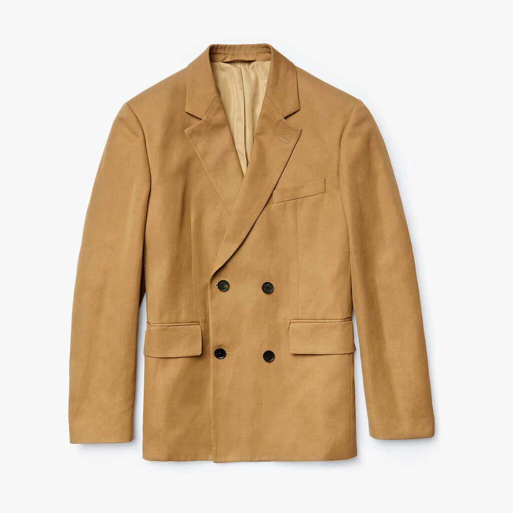 Mens   Cotton-Linen Double-Breasted Jacket | Lacoste Brown • Z0W