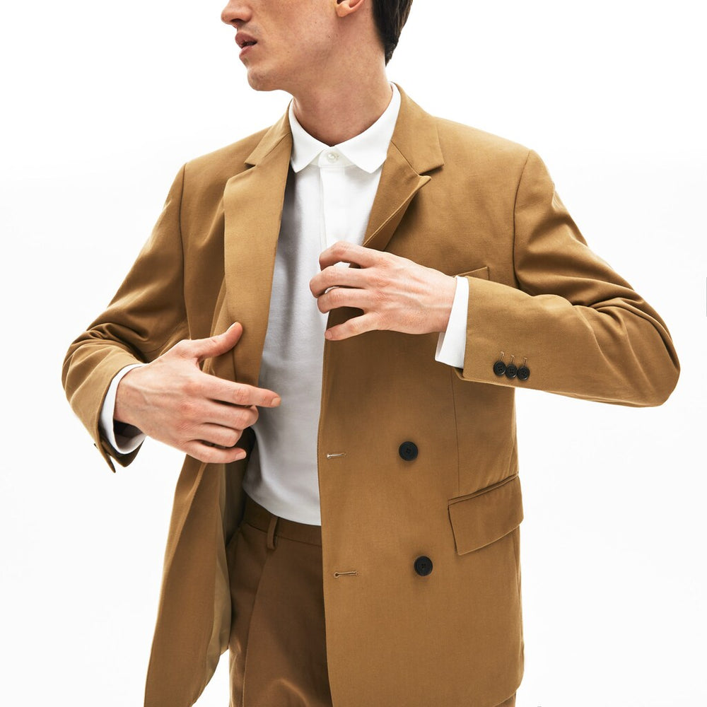 Mens   Cotton-Linen Double-Breasted Jacket | Lacoste Brown • Z0W