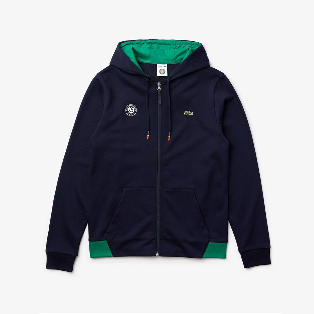 Mens   SPORT Roland Garros Hooded Zip-Up Sweatshirt | Lacoste Navy Blue / Green / White • Dg8