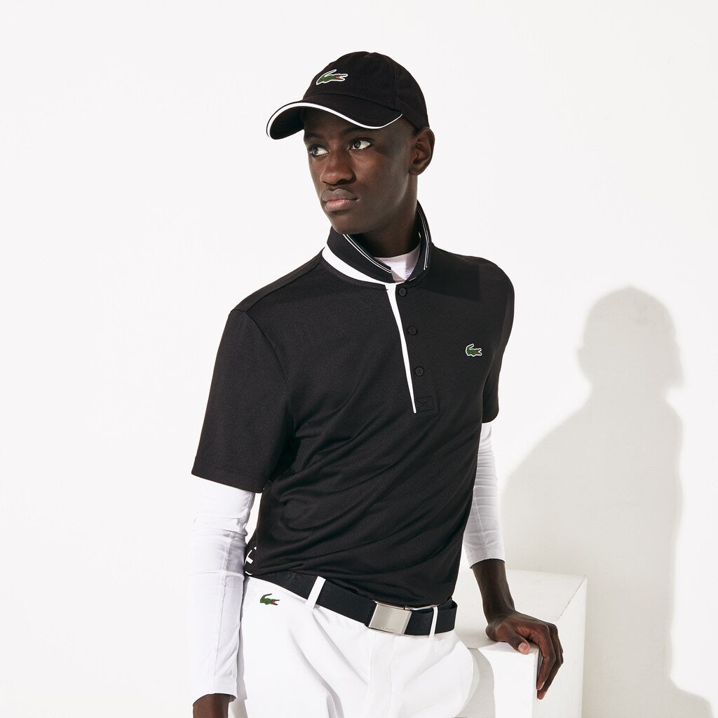 Mens   SPORT Breathable Piqué Golf Cap | Lacoste Black / White • 258