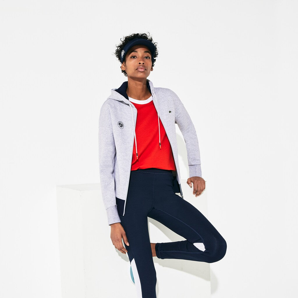Womens Wo  SPORT Roland Garros Print Zip-Up Sweatshirt | Lacoste Grey Chine / Navy Blue • Mt2