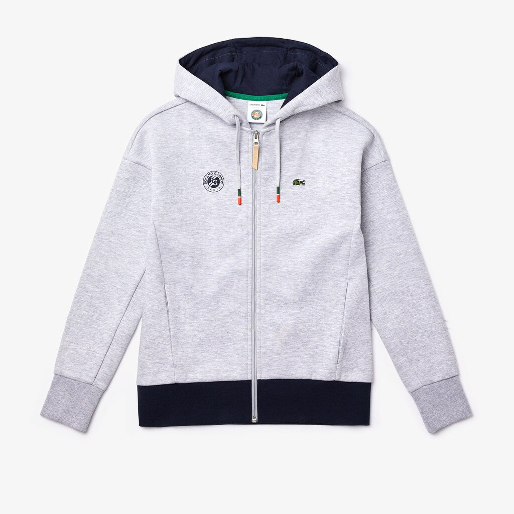 Womens Wo  SPORT Roland Garros Print Zip-Up Sweatshirt | Lacoste Grey Chine / Navy Blue • Mt2