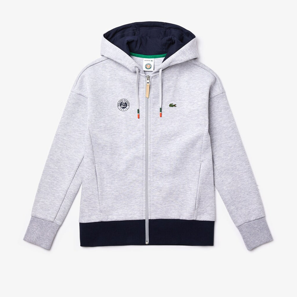 Womens Wo  SPORT Roland Garros Print Zip-Up Sweatshirt | Lacoste Grey Chine / Navy Blue • Mt2