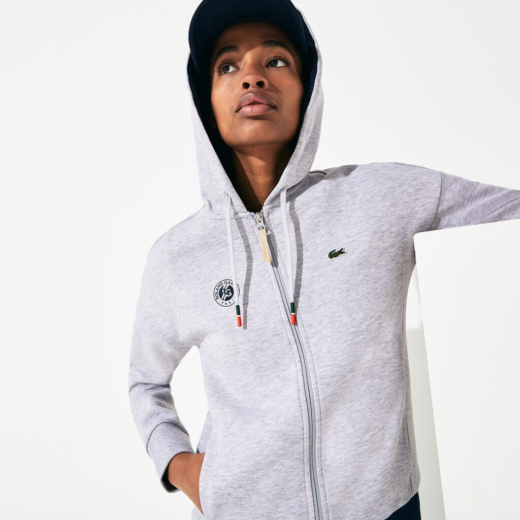 Womens Wo  SPORT Roland Garros Print Zip-Up Sweatshirt | Lacoste Grey Chine / Navy Blue • Mt2