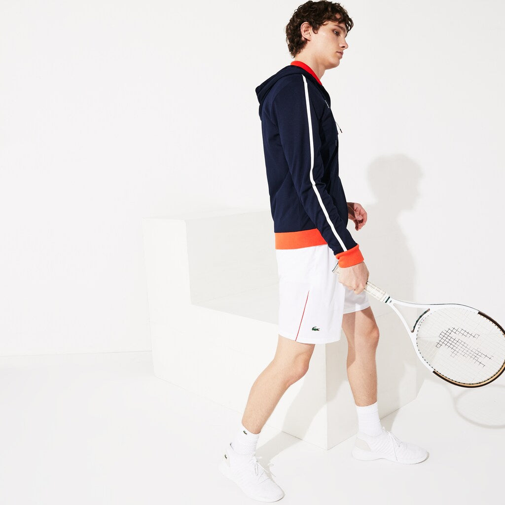 Mens   SPORT Roland Garros Hooded Zip-Up Jacket | Lacoste Navy Blue / White / Red / Green • Yme