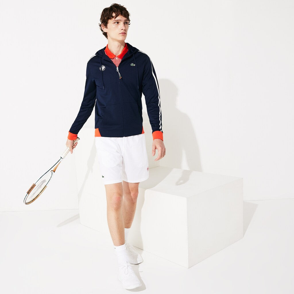 Mens   SPORT Roland Garros Hooded Zip-Up Jacket | Lacoste Navy Blue / White / Red / Green • Yme