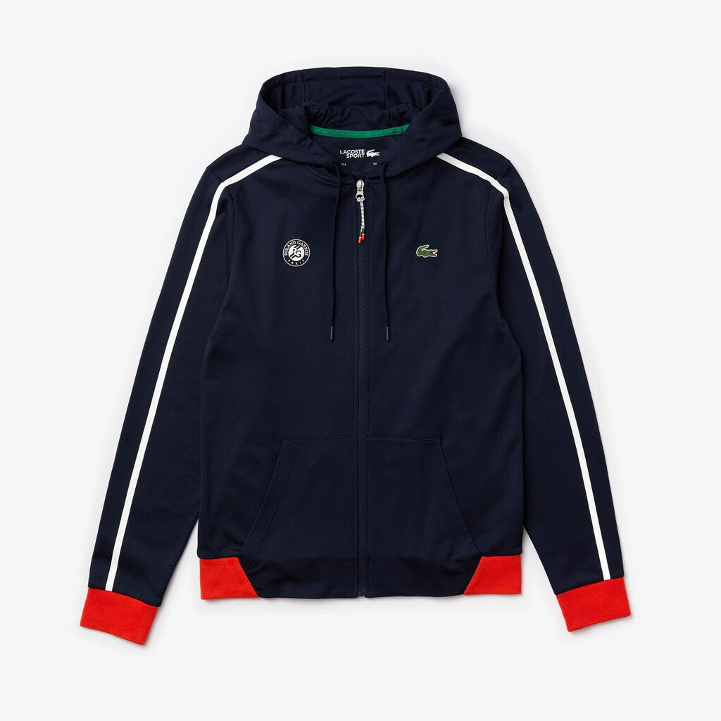 Mens   SPORT Roland Garros Hooded Zip-Up Jacket | Lacoste Navy Blue / White / Red / Green • Yme