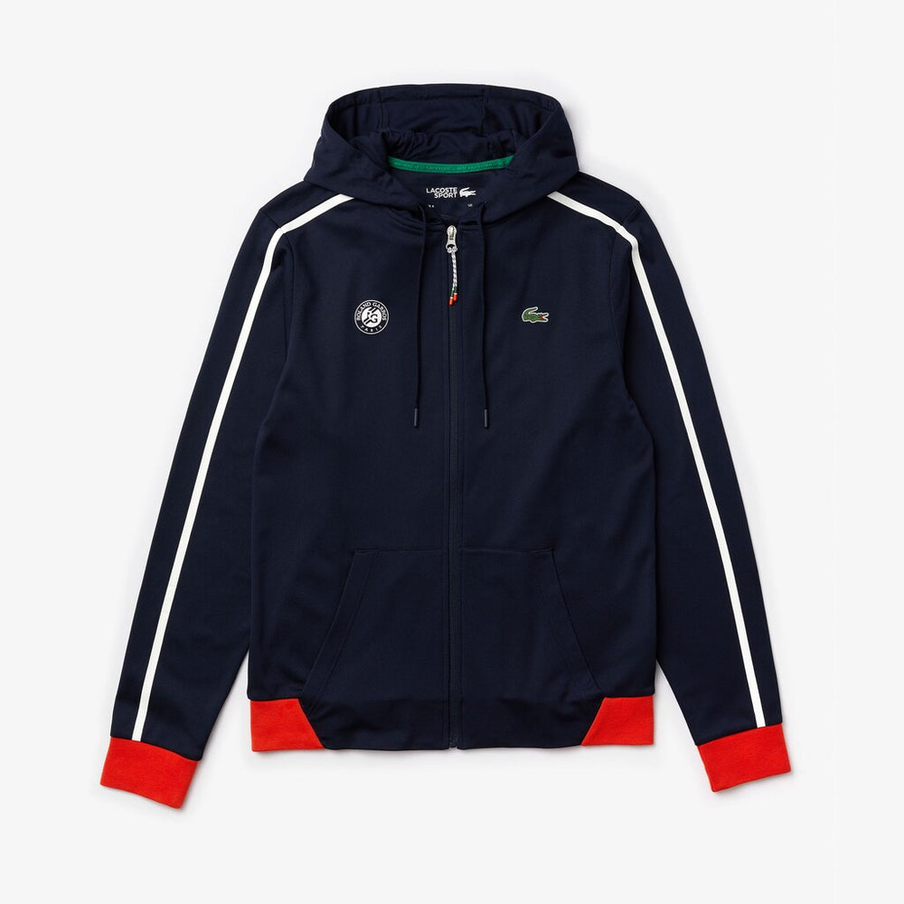 Mens   SPORT Roland Garros Hooded Zip-Up Jacket | Lacoste Navy Blue / White / Red / Green • Yme