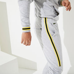 Mens   SPORT Racing Stripe Fleece Track Pants | Lacoste Grey Chine / Yellow / Black • Y7Y