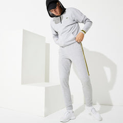 Mens   SPORT Racing Stripe Fleece Track Pants | Lacoste Grey Chine / Yellow / Black • Y7Y