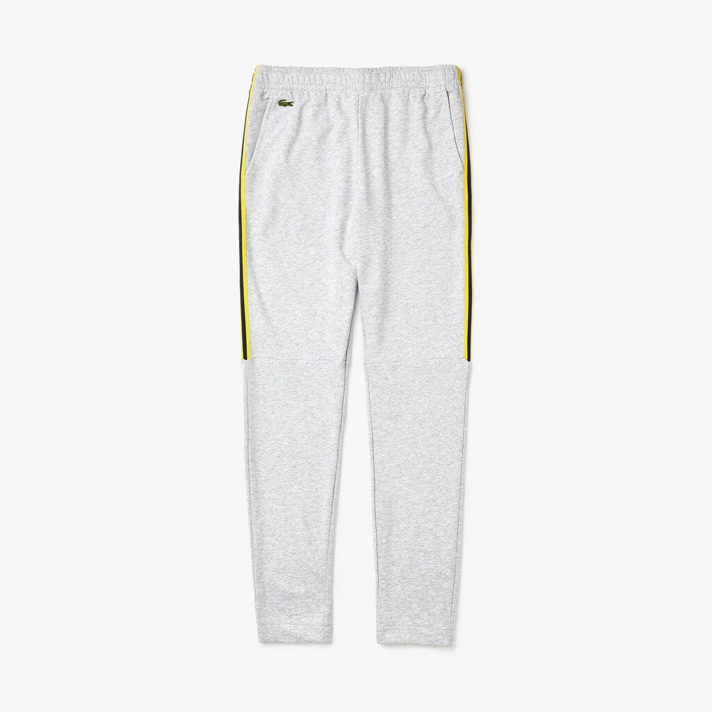 Mens   SPORT Racing Stripe Fleece Track Pants | Lacoste Grey Chine / Yellow / Black • Y7Y