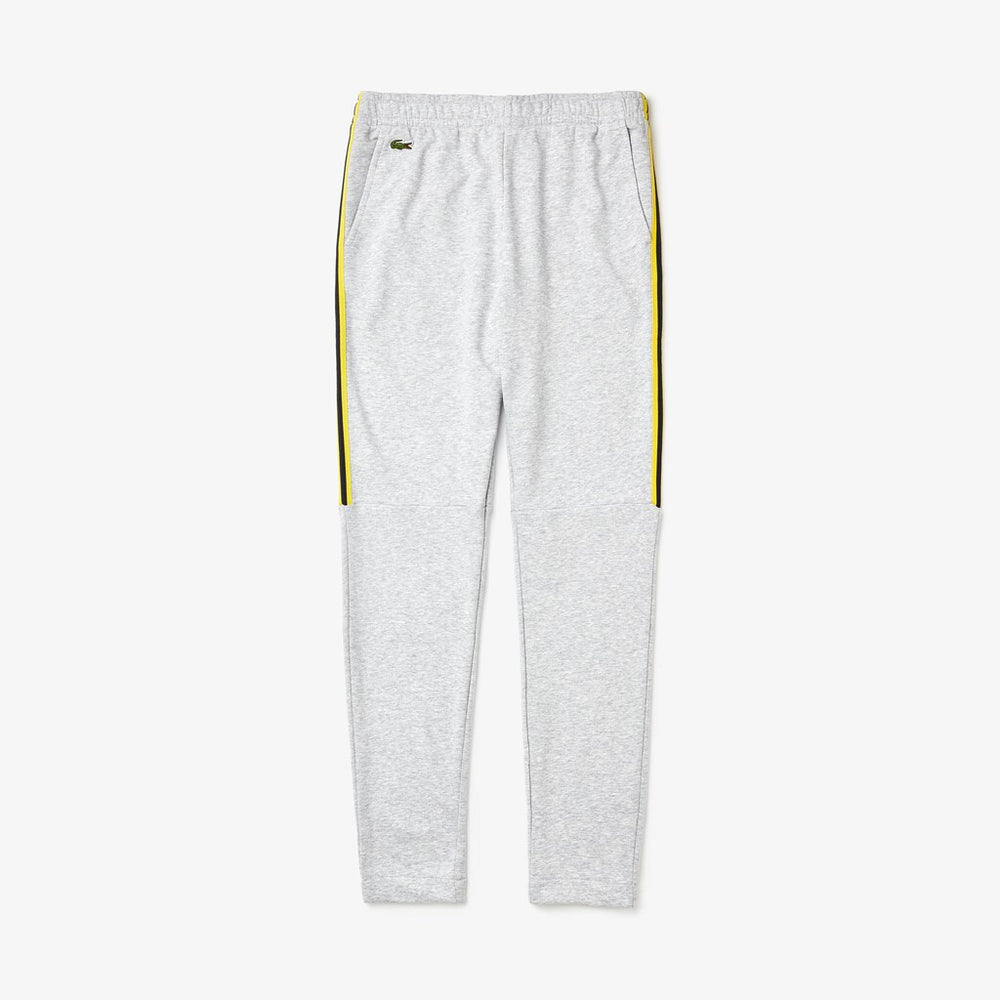 Mens   SPORT Racing Stripe Fleece Track Pants | Lacoste Grey Chine / Yellow / Black • Y7Y