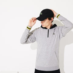 Mens   SPORT Contrast-Hood Fleece Sweatshirt | Lacoste Grey Chine / Black / Yellow / White • Yab