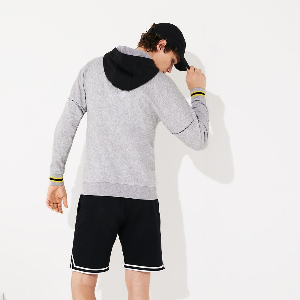 Mens   SPORT Contrast-Hood Fleece Sweatshirt | Lacoste Grey Chine / Black / Yellow / White • Yab