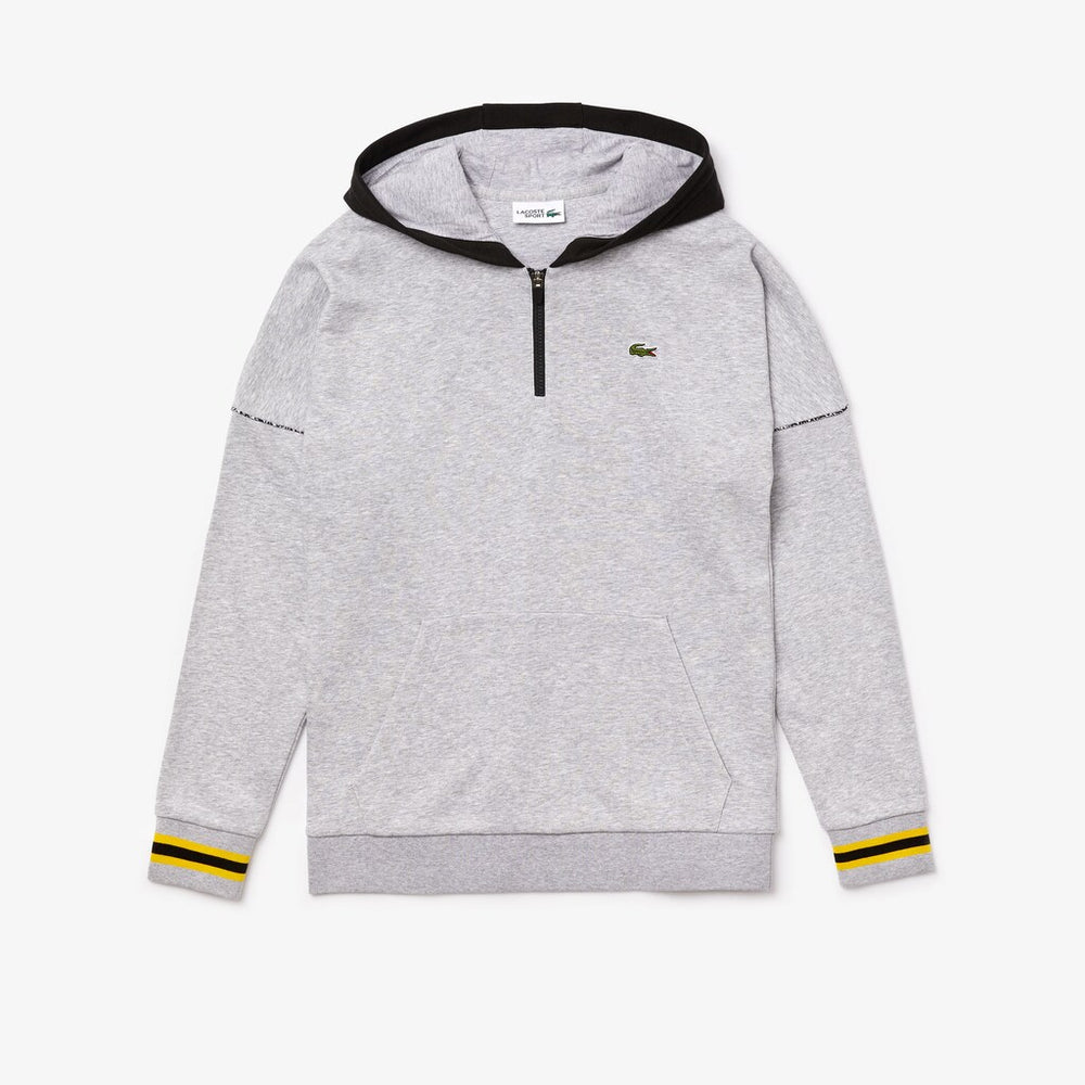 Mens   SPORT Contrast-Hood Fleece Sweatshirt | Lacoste Grey Chine / Black / Yellow / White • Yab