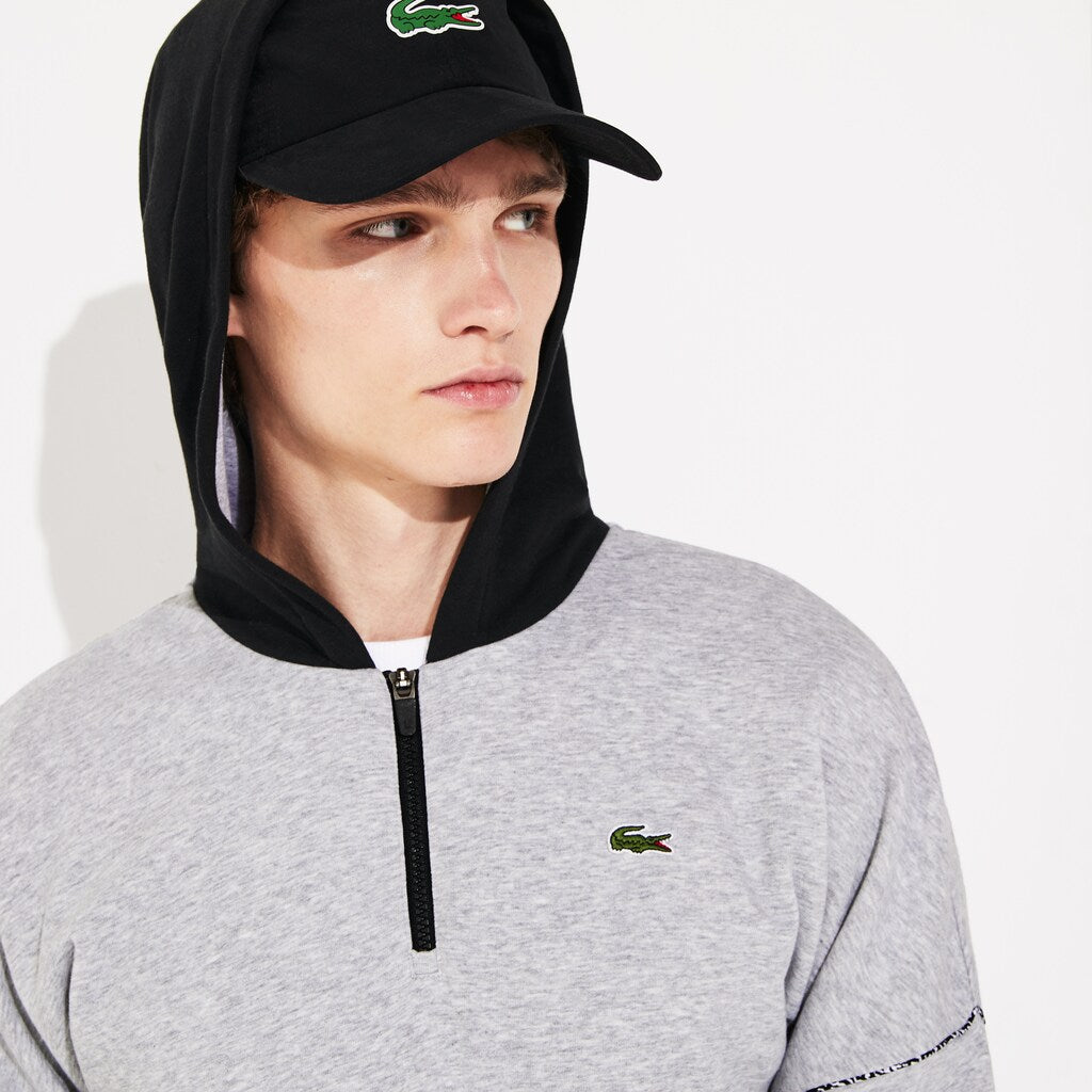 Mens   SPORT Contrast-Hood Fleece Sweatshirt | Lacoste Grey Chine / Black / Yellow / White • Yab