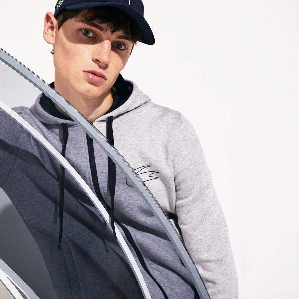 Mens   SPORT Novak Djokovic Zippered Hoody Sweatshirt | Lacoste Grey Chine / Navy Blue • 9Zu