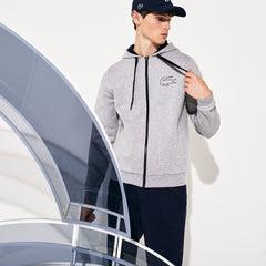 Mens   SPORT Novak Djokovic Zippered Hoody Sweatshirt | Lacoste Grey Chine / Navy Blue • 9Zu