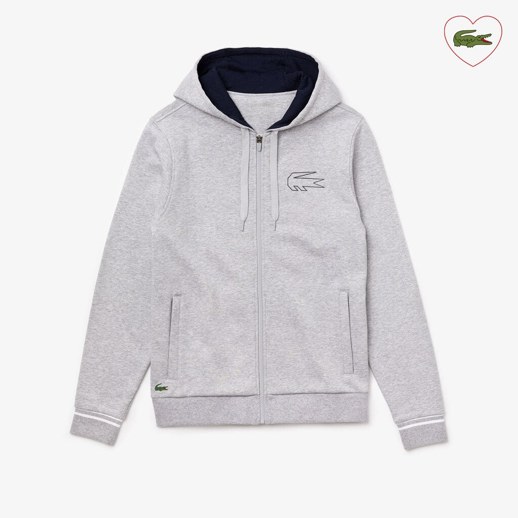 Mens   SPORT Novak Djokovic Zippered Hoody Sweatshirt | Lacoste Grey Chine / Navy Blue • 9Zu