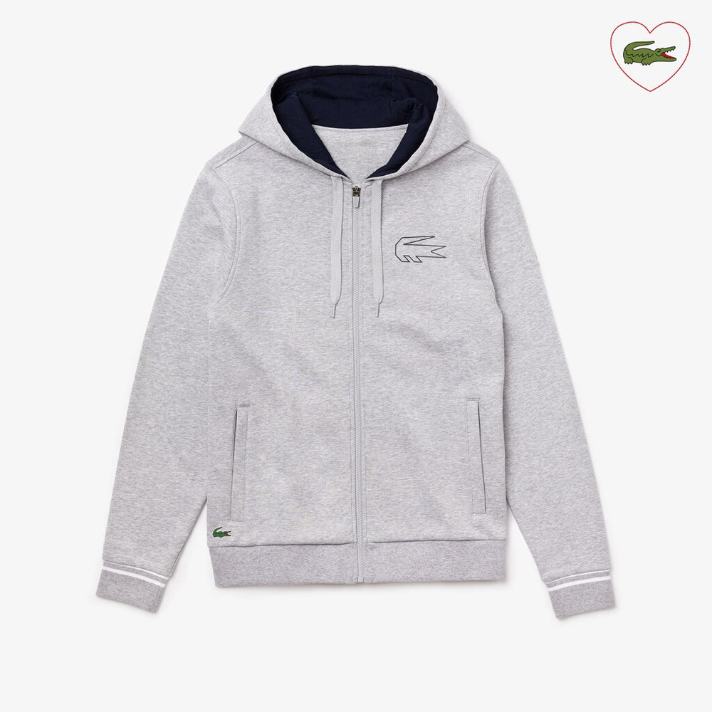 Mens   SPORT Novak Djokovic Zippered Hoody Sweatshirt | Lacoste Grey Chine / Navy Blue • 9Zu