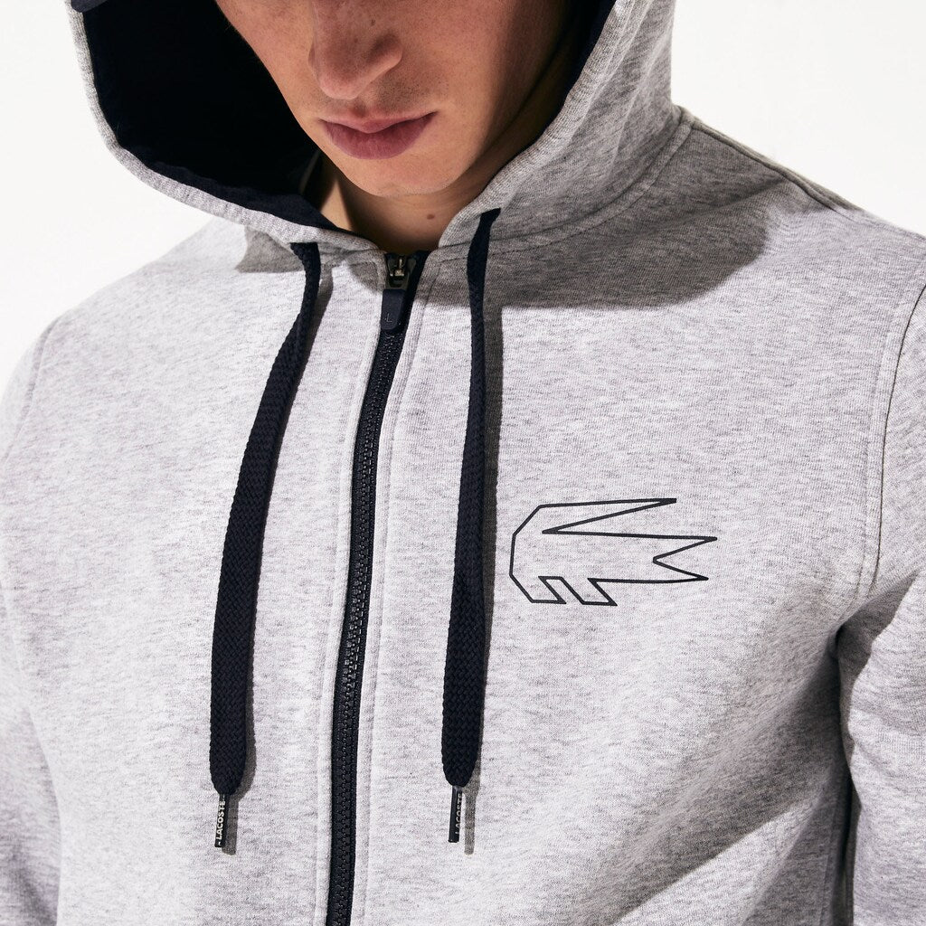 Mens   SPORT Novak Djokovic Zippered Hoody Sweatshirt | Lacoste Grey Chine / Navy Blue • 9Zu