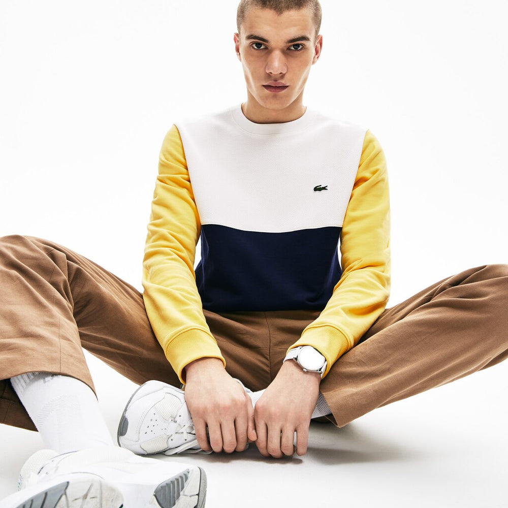 Mens   Regular Fit Colorblock French Terry Sweatshirt | Lacoste Navy Blue / White / Yellow • Sm6