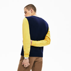 Mens   Regular Fit Colorblock French Terry Sweatshirt | Lacoste Navy Blue / White / Yellow • Sm6