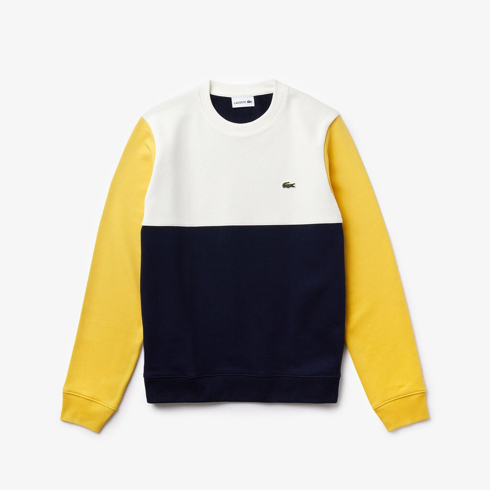 Mens   Regular Fit Colorblock French Terry Sweatshirt | Lacoste Navy Blue / White / Yellow • Sm6